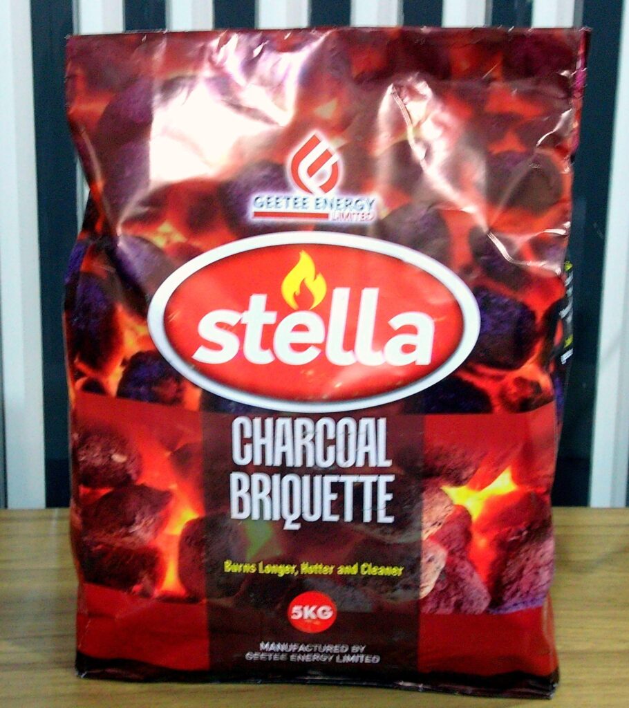 Close-up of a Stella Charcoal Briquette pack